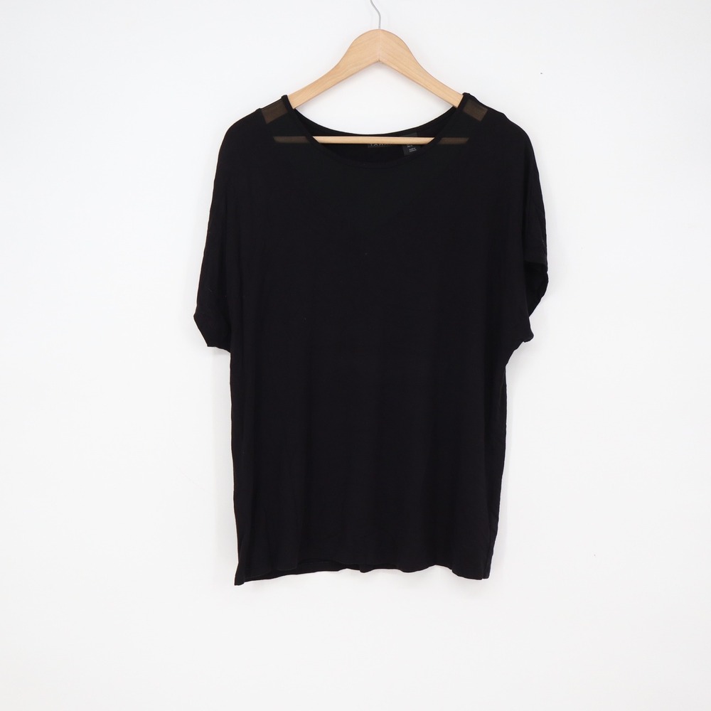 Tahari Top Womens XL Short Sleeve Mesh Shoulder Solid Black Contemporary